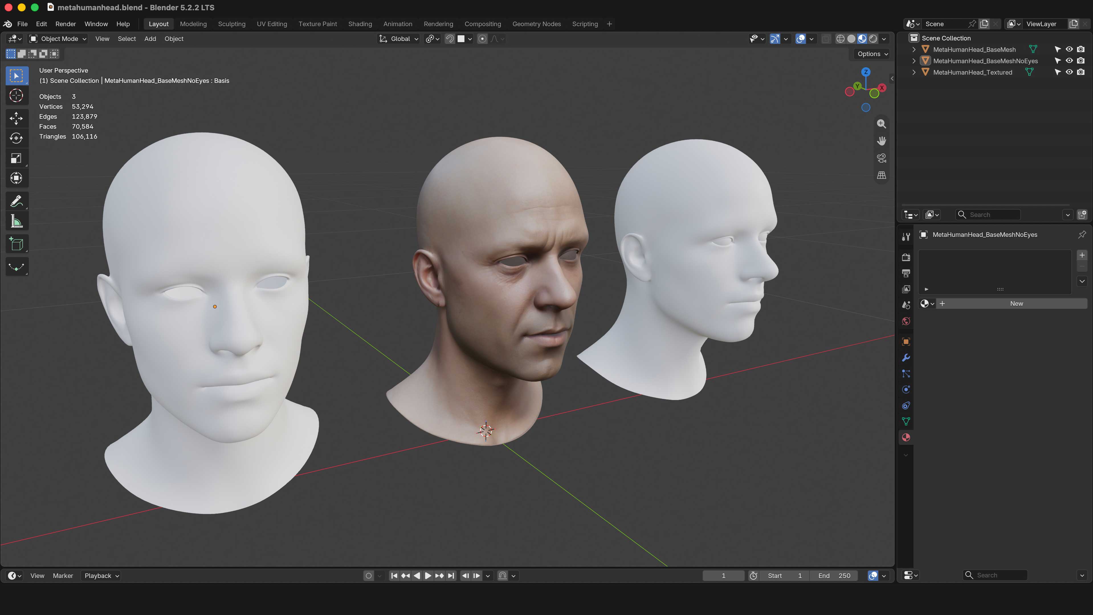 Testa di Zeno in Blender con mesh base e versione texturizzata