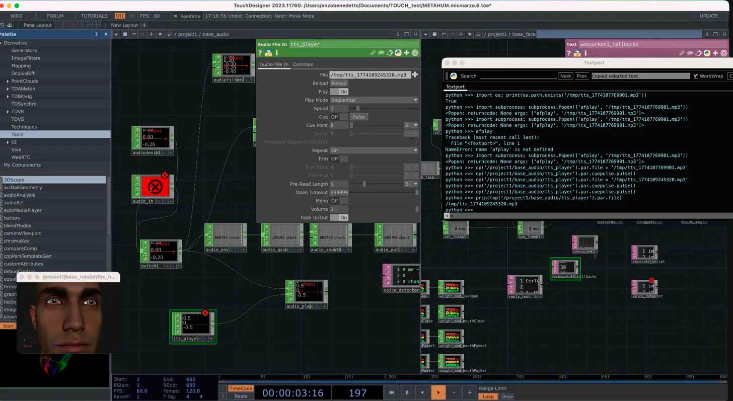 Gestione TTS e flusso audio in TouchDesigner