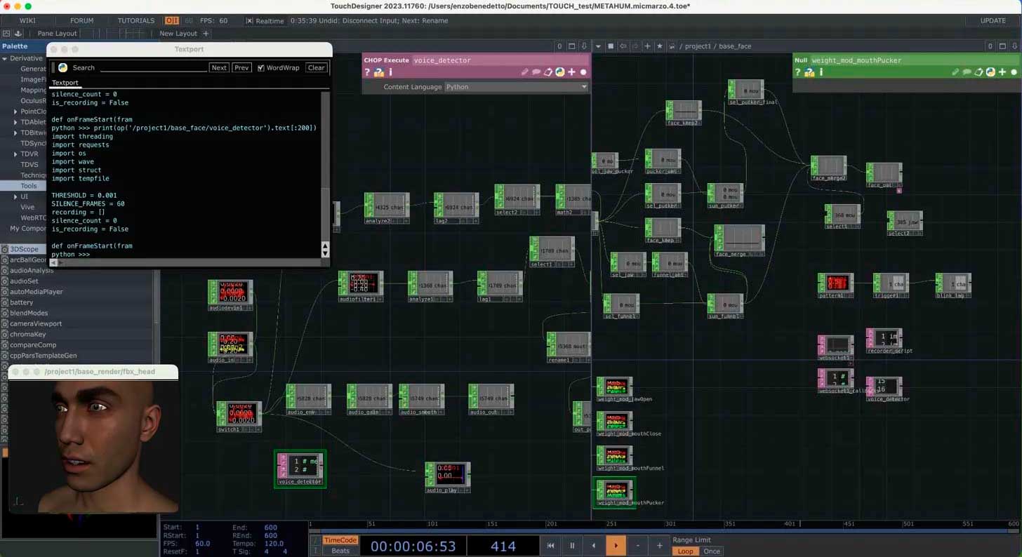 Network TouchDesigner dedicato al rilevamento della voce